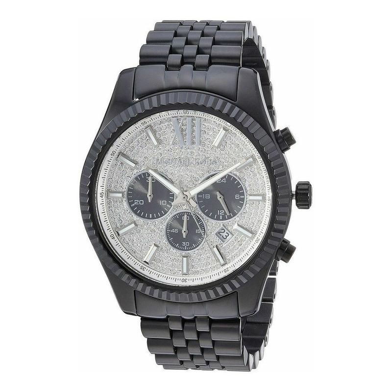 Michael Kors Lexington Chronograph Crystals Silver Dial Black Steel Strap Watch for Men - MK8605 Buy Now By Michael Kors