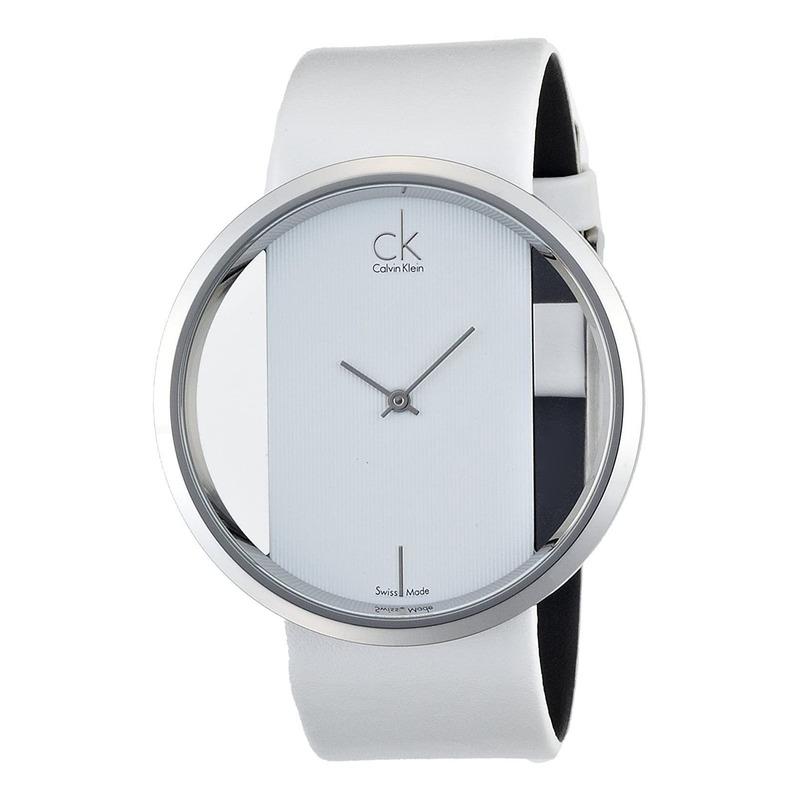 Calvin Klein Glam Transparent Dial White Leather Strap Watch for Women - K9423101 Buy Now By Calvin Klein