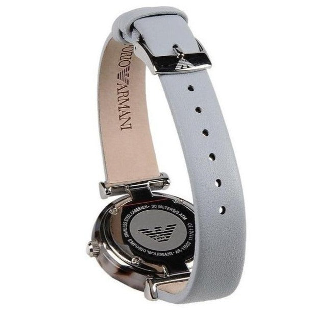 Emporio Armani Gianni T-Bar Mother Of Pearl White Dial Grey Leather Strap Watch For Women - AR11039 Buy Now By Emporio Armani