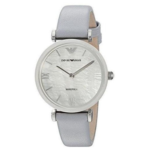 Emporio Armani Gianni T-Bar Mother Of Pearl White Dial Grey Leather Strap Watch For Women - AR11039 Buy Now By Emporio Armani