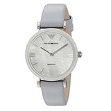 Emporio Armani Gianni T-Bar Mother Of Pearl White Dial Grey Leather Strap Watch For Women - AR11039 Buy Now By Emporio Armani