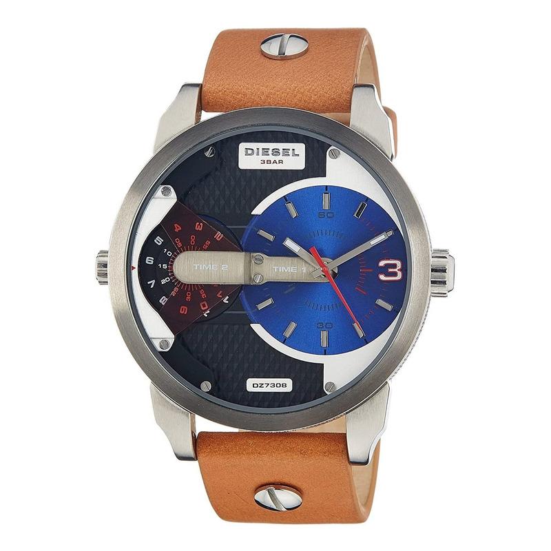 Diesel Mini Daddy Blue & Black Dial Brown Leather Strap Watch For Men - DZ7308 Buy Now By Diesel