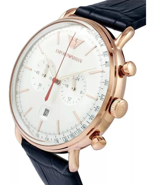 Emporio Armani Aviator Silver Dial Blue Leather Strap Watch For Men - AR11123 Buy Now By Emporio Armani