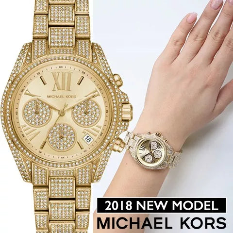 Michael Kors Mini Bradshaw Crystals Gold Dial Gold Steel Strap Watch For Women - MK6494 Buy Now By Michael Kors