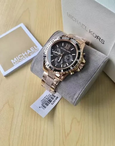 Michael Kors Everest Chronograph Black Dial Rose Gold Steel Strap Watch For Women - MK5875 Buy Now By Michael Kors
