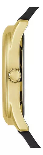 Guess Cubed Analog Gold Dial Black Silicone Strap Watch For Women - GW0665L1 Buy Now By Guess