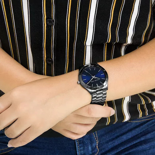 Michael Kors Slim Runway Blue Dial Grey Steel Strap Watch For Men - MK8584 Buy Now By Michael Kors