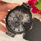 Diesel Mega Chief Chronograph Grey Dial Black Steel Strap Watch For Men - DZ4479 Buy Now By Diesel