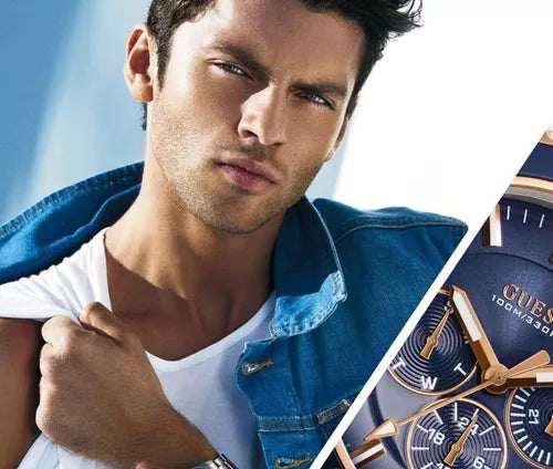 Guess Chaser Multifunction Blue Dial Gold Steel Strap Watch for Men - W0172G5 Buy Now By Guess