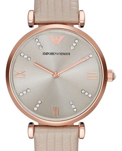 Emporio Armani Gianni T Bar Gunmetal Dial Beige Leather Strap Watch For Women - AR1681 Buy Now By Emporio Armani