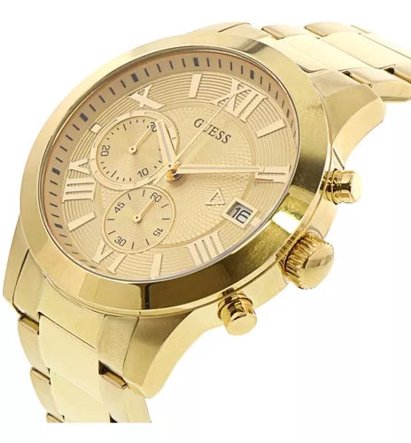 Guess Atlas Chronograph Gold Dial Gold Steel Strap Watch For Men - W0668G4 Buy Now By Guess