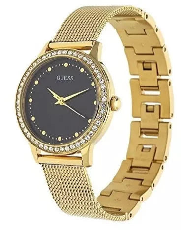 Guess Chelsea Crystals Black Dial Gold Mesh Bracelet Watch For Women - W0647L8 Buy Now By Guess