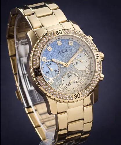 Guess Confetti Diamonds Gold Dial Gold Steel Strap Watch for Women - W0774L2 Buy Now By Guess