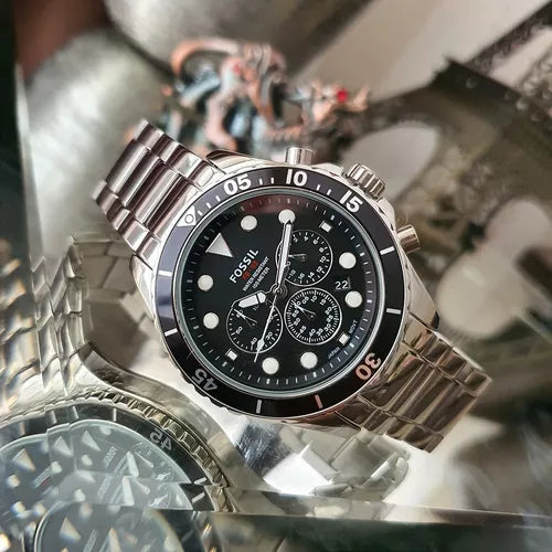 Fossil FB-03 Chronograph Black Dial Silver Steel Strap Watch for Men - FS5725 Buy Now By Fossil