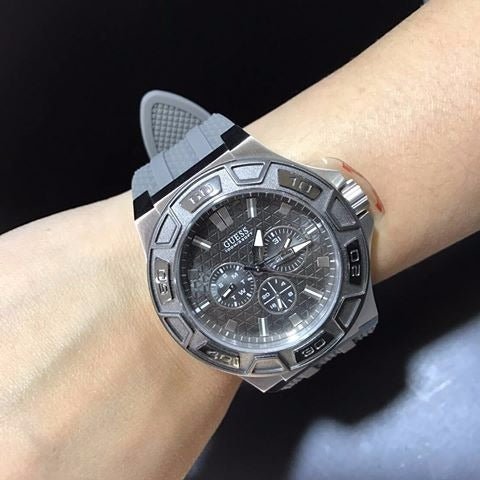 Guess Force Grey Dial Grey Rubber Strap Watch For Men - W0674G8 Buy Now By Guess