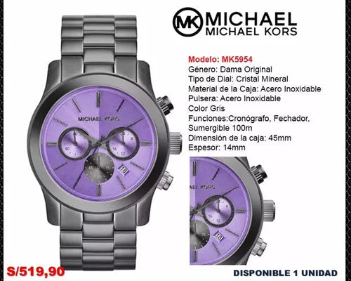 Michael Kors Runway Chronograph Purple Dial Black Steel Strap Watch For Women - MK5954 Buy Now By Michael Kors