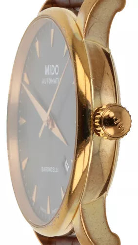 Mido Baroncelli III Automatic Grey Dial Black Leather Strap Watch For Men - M8600.3.13.4 Buy Now By Mido