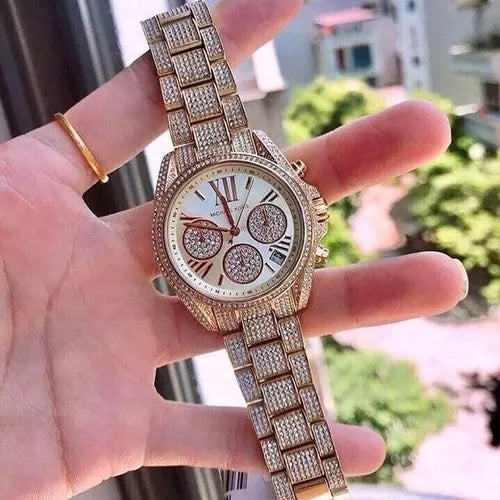 Michael Kors Mini Bradshaw Crystals Gold Dial Gold Steel Strap Watch For Women - MK6494 Buy Now By Michael Kors