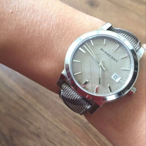 Burberry The City Grey Dial Checked Grey Leather Strap Watch for Women - BU9118 Buy Now By Burberry