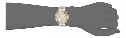 Guess Queen Quartz Gold Dial White Silicone Strap Watch For Women - GW0536L2 Buy Now By Guess