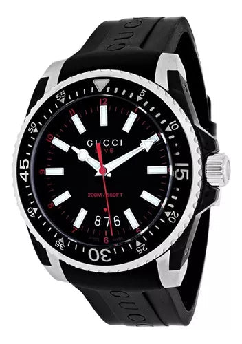 Gucci Dive Quartz Black Dial Black Rubber Strap Watch For Men - YA136303 Buy Now By Gucci