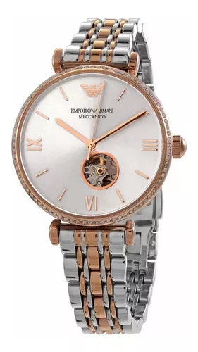 Emporio Armani Gianni T-Bar Analog White Dial Two Tone Steel Strap Watch For Women - AR60019 Buy Now By Emporio Armani