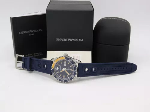 Emporio Armani Sportivo Chronograph Quartz Blue Dial Blue Rubber Strap Watch For Men - AR6045 Buy Now By Emporio Armani