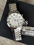 Hugo Boss Aeroliner Chronograph White Dial Silver Steel Strap Watch For Men - 1512445 Buy Now By Hugo Boss