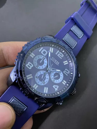 Guess Velocity Chronograph Blue Dial Blue Rubber Steel Strap Watch for Men - W0599G4 Buy Now By Guess