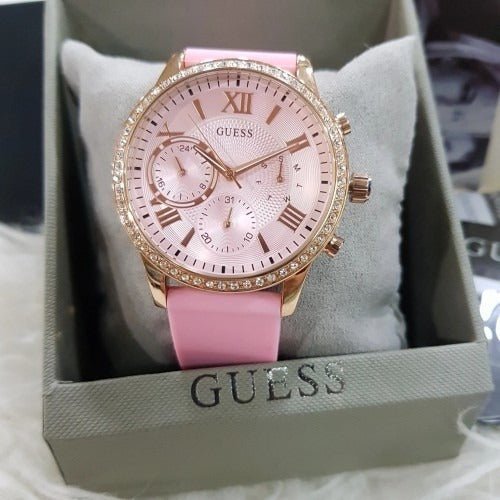 Guess Solar Rose Gold Dial Pink Rubber Strap Watch For Women - W1135L2 Buy Now By Guess