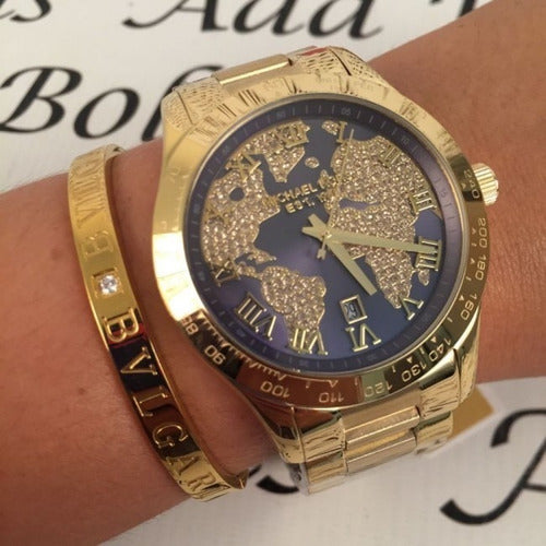 Michael Kors Layton Pave Blue Dial Gold Steel Strap Watch for Women - MK6243 Buy Now By Michael Kors