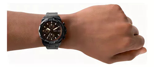 Fossil Bronson Chronograph Black Dial Black Steel Strap Watch for Men - FS5851