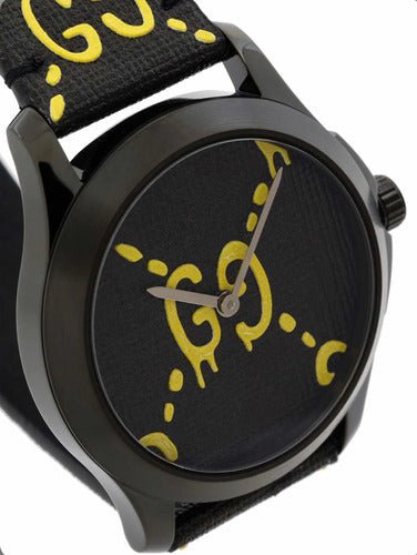 Gucci G Timeless Ghost Black Dial Black Leather Strap Watch For Men - YA1264019 Buy Now By Gucci