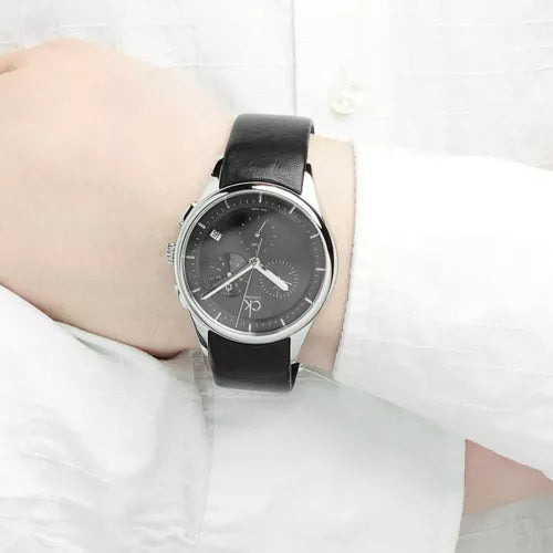 Calvin Klein Masculine Chronograph Black Dial Black Leather Strap Watch for Men - K2H27102 Buy Now By Calvin Klein