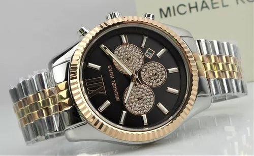 Michael Kors Lexington Chronograph Crystals Black Dial Two Tone Steel Strap Watch for Men - MK8714 Buy Now By Michael Kors