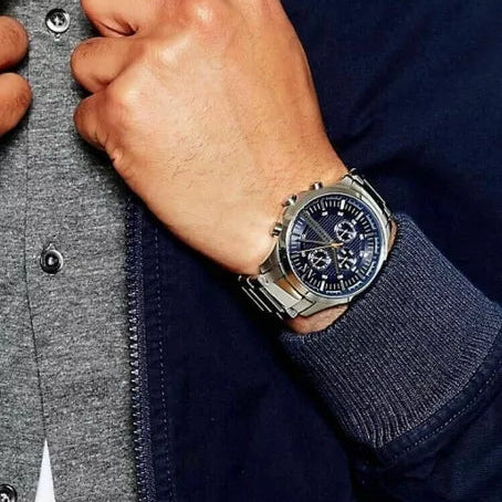 Armani Exchange Hampton Chronograph Blue Dial Silver Steel Strap Watch For Men - AX2155 Buy Now By Armani Exchange