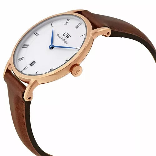 Daniel Wellington Dapper St Mawes White Dial Brown Leather Strap Watch For Women - DW00100091 Buy Now By Daniel Wellington
