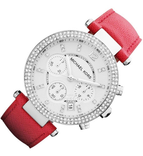 Michael Kors Parker Silver Dial Red Leather Strap Watch for Women - MK2278 Buy Now By Michael Kors