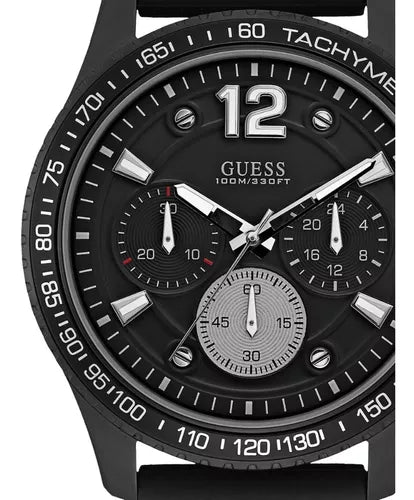 Guess Fleet Chronograph Black Dial Black Rubber Strap Watch for Men - W0971G1 Buy Now By Guess