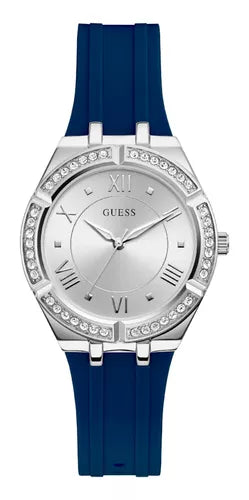 Guess Cosmo Diamonds Silver Dial Blue Rubber Strap Watch for Women - GW0034L5 Buy Now By Guess