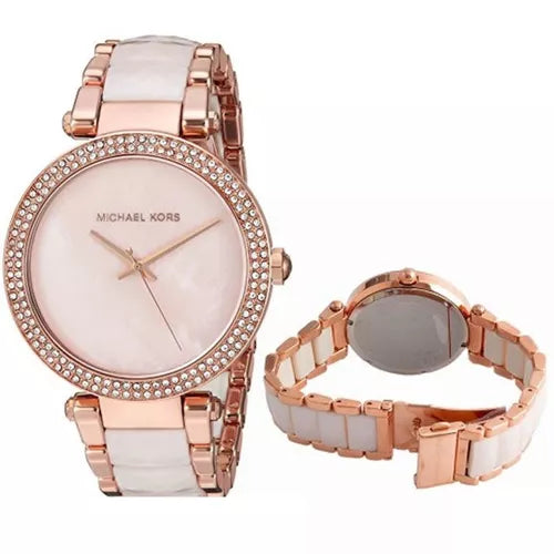 Michael Kors Parker Mother of Pearl Pink Dial Two Tone Steel Strap Watch for Women - MK6402 Buy Now By Michael Kors