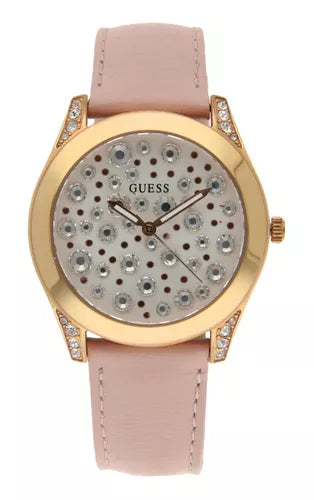 Guess Wonderlust Beige Dial Pink Leather Strap Watch for Women - W1065L1 Buy Now By Guess