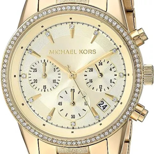 Michael Kors Ritz Chronograph Gold Dial Gold Steel Strap Watch For Women - MK6597 Buy Now By Michael Kors