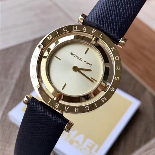 Michael Kors Averi Gold Dial Navy Blue Leather Strap Watch for Women - MK2526 Buy Now By Michael Kors
