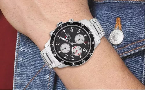 Tommy Hilfiger Jimmy Multifunction Black Dial Silver Steel Strap Watch For Men - 1791950 Buy Now By Tommy Hilfiger