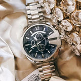 Diesel Mega Chief Chronograph Blue Dial Silver Steel Strap Watch For Men - DZ4417 Buy Now By Diesel
