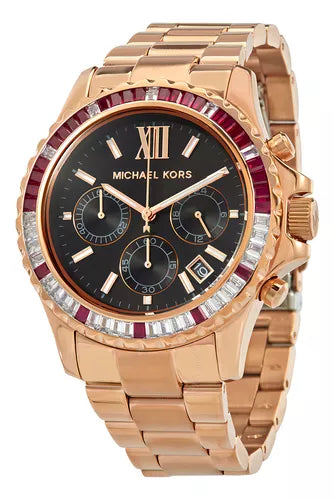 Michael Kors Everest Chronograph Black Dial Rose Gold Steel Strap Watch for Women - MK6972 Buy Now By Michael Kors