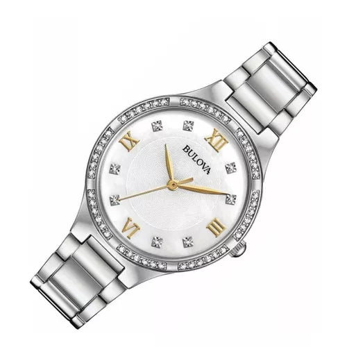 Bulova Crystal Collection Mother of Pearl Dial Silver Steel Strap Watch for Women - 96L263 Buy Now By Bulova