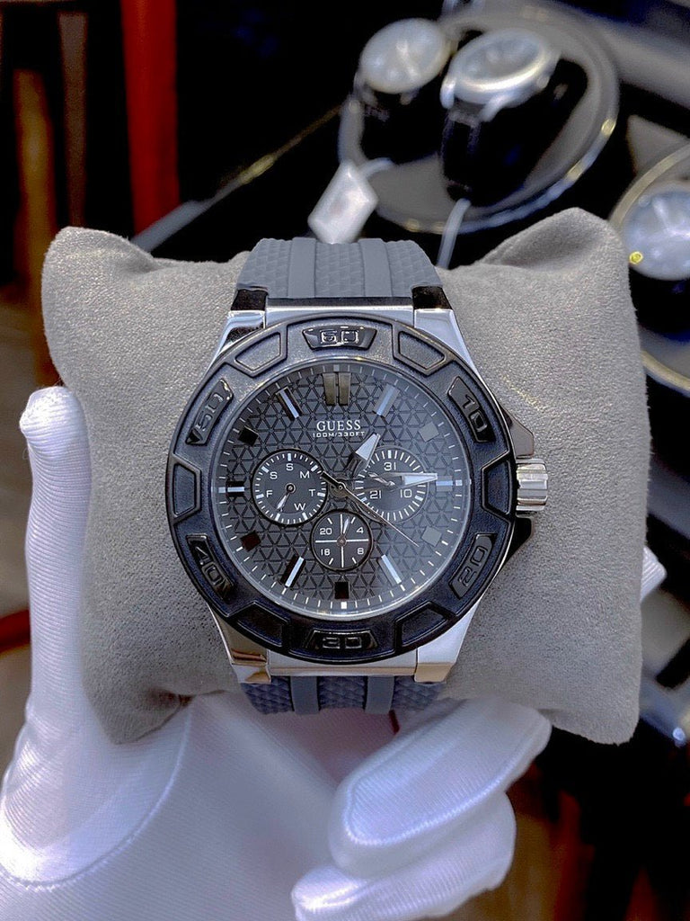 Guess Force Grey Dial Grey Rubber Strap Watch For Men - W0674G8 Buy Now By Guess
