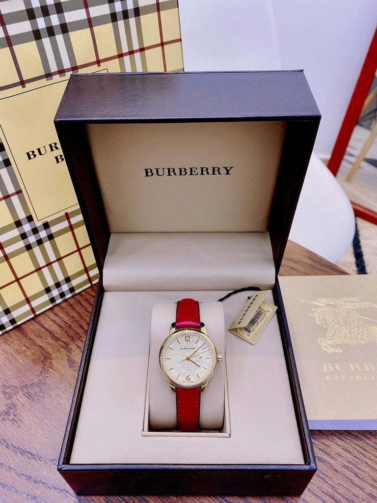 Burberry The Classic Gold Dial Red Leather Strap Watch for Women - BU10102 Buy Now By Burberry